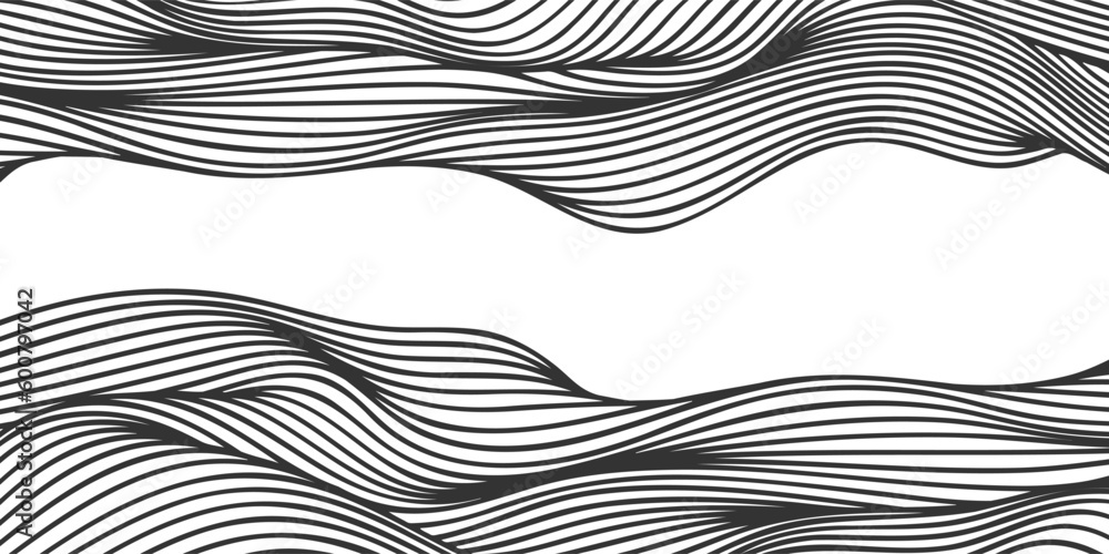 Poster Vector abstract line art wavy smooth flowing dynamic black isolated on transparent for texture, background.