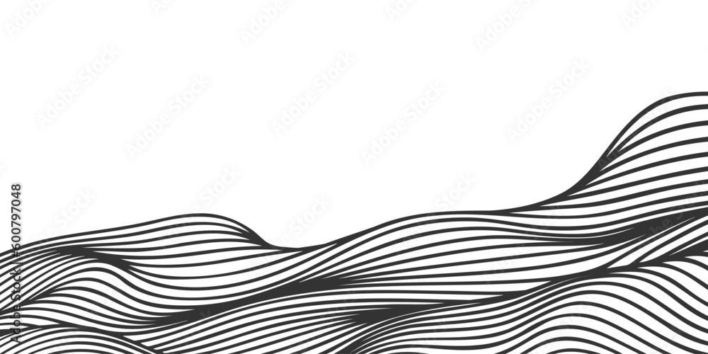 Poster Vector abstract line art wavy smooth flowing dynamic black isolated on transparent for texture, background.