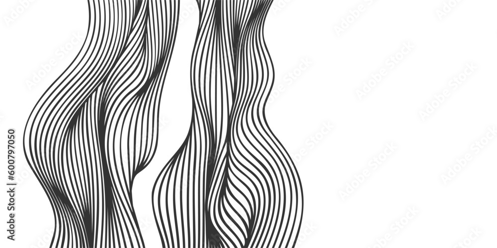 Poster Vector abstract line art wavy smooth flowing dynamic black isolated on transparent for texture, background.