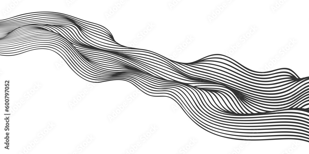 Poster Vector abstract line art wavy smooth flowing dynamic black isolated on transparent for texture, background.