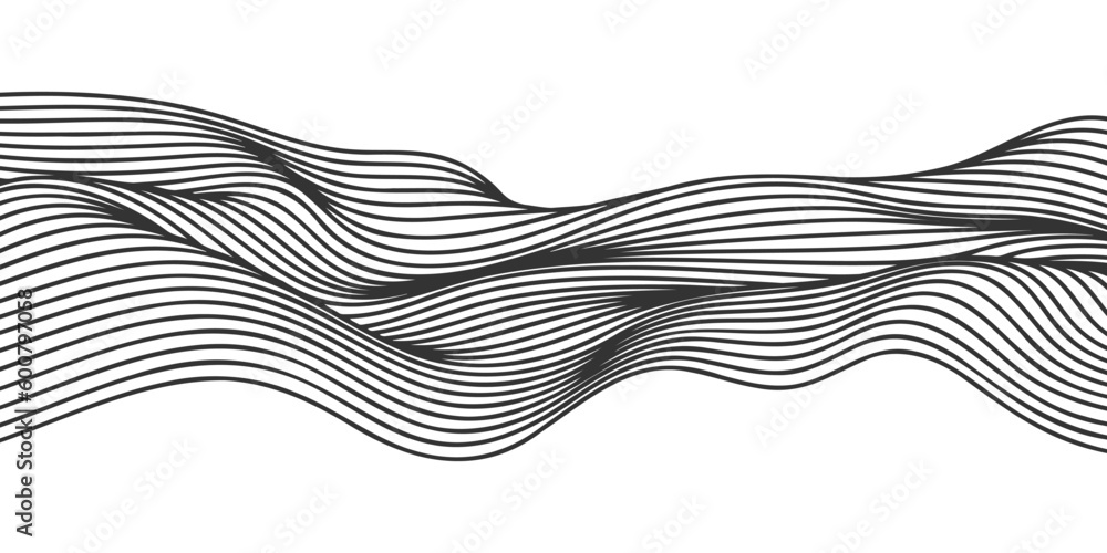 Poster Vector abstract line art wavy smooth flowing dynamic black isolated on transparent for texture, background.