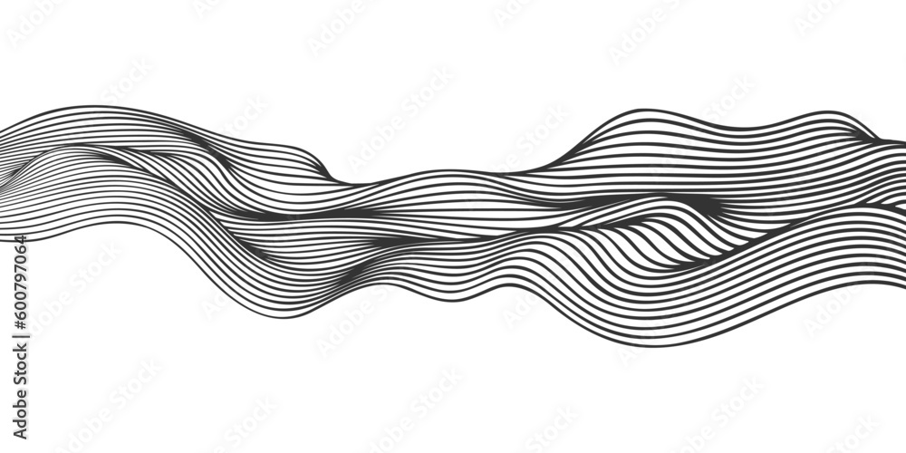Poster Vector abstract line art wavy smooth flowing dynamic black isolated on transparent for texture, background.