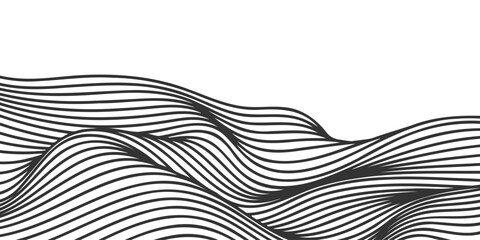 Vector abstract line art wavy smooth flowing dynamic black isolated on transparent for texture, background.