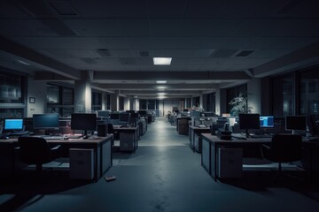 Empty modern office space at night generative ai illustration 