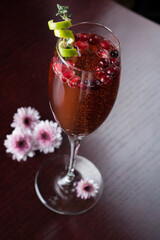 Champagne with fruit, strawberries and raspberries