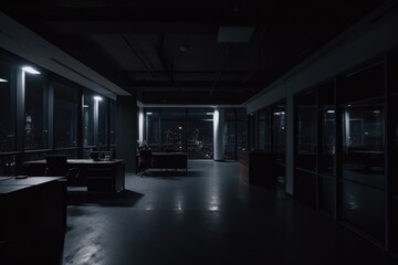 Empty modern office space at night generative ai illustration 