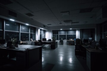 Empty modern office space at night generative ai illustration 