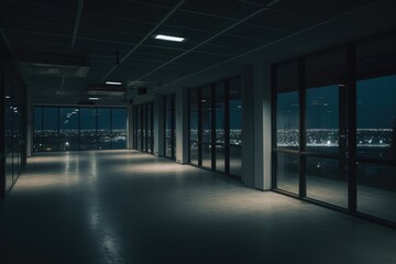 Empty modern office space at night generative ai illustration 