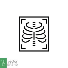X-ray icon. Simple outline style. Radiology, xray, chest, lung, scan, bone, technology, medical concept. Thin line symbol. Vector symbol illustration isolated on white background. EPS 10.