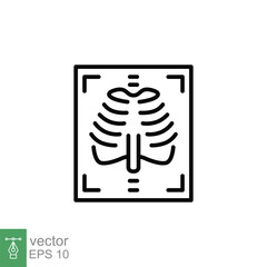 X-ray icon. Simple outline style. Radiology, xray, chest, lung, scan, bone, technology, medical concept. Thin line symbol. Vector symbol illustration isolated on white background. EPS 10.