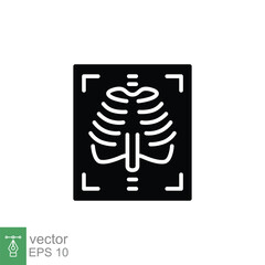 X-ray icon. Simple solid style. Radiology, xray, chest, lung, scan, bone, technology, medical concept. Black silhouette, glyph symbol. Vector symbol illustration isolated on white background. EPS 10.