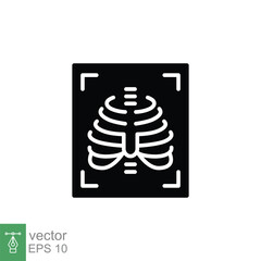 X-ray icon. Simple solid style. Radiology, xray, chest, lung, scan, bone, technology, medical concept. Black silhouette, glyph symbol. Vector symbol illustration isolated on white background. EPS 10.