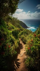 Hawaiian Trail Winding through Dense Verdant Forest - Generative AI