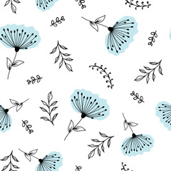 Seamless pattern with delicate blue flowers