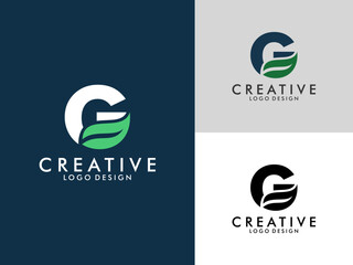 Initial Letter G Logo with Green Leaf vector on 
three color variations . Usable for Branding and Nature Logos. Flat Vector Logo Design Template Element