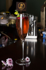 Champagne with fruit, strawberries and raspberries