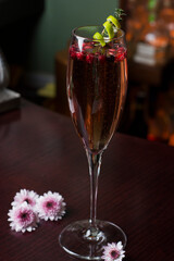 Champagne with fruit, strawberries and raspberries