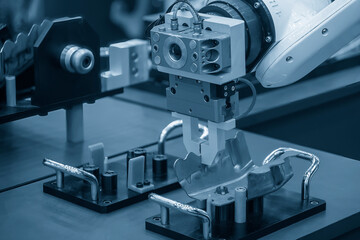 The hi-technology  material handling process by robotic system in sheet metal process .