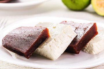 Romeo e Julieta, Brazilian sweet and dessert made with cheese and guava, typical meal from Minas...