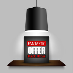 Black Friday banner with lamp and shelf design