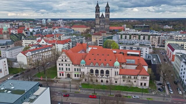 Drone shot of Museum of Cultural History ( Kulturhistorisches Museum ) Magdeburg , Germany