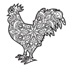 Fototapeta premium rooster isolated on white.Vector animal mandala coloring page for kids