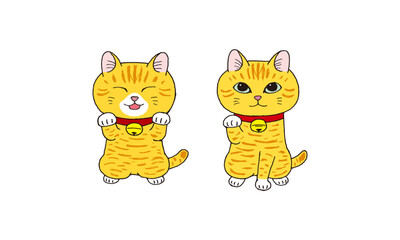 かわいい茶トラ猫「招き猫」の手描きイラスト