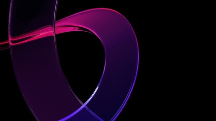 3d render abstract background on dark background, Transparent glossy glass, Colorful curve glass with dispersion.