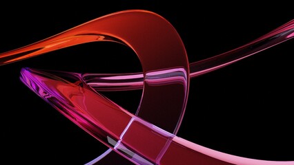 3d render abstract background on dark background, Transparent glossy glass, Colorful curve glass with dispersion.