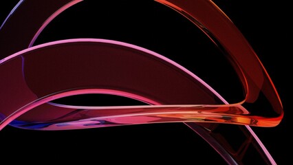 3d render abstract background on dark background, Transparent glossy glass, Colorful curve glass with dispersion.