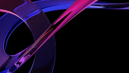 3d render abstract background on dark background, Transparent glossy glass, Colorful curve glass with dispersion.