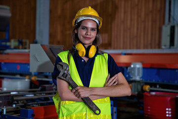 Portrait Female engineering operator wear safety uniform Quality control checking process in factory