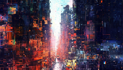 Obraz na płótnie Canvas Creative colorful Glitch background. abstract digital glitch design of a cyberpunk city,