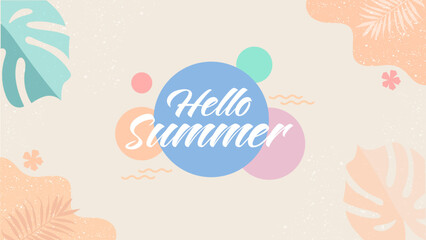 Hello Summer vector background.  Tropical leaf season. Summer banner template. Vector illustration summer holidays template.
