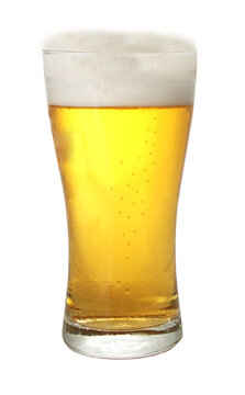 A glass of beer against white background