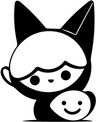 Logo of a doll in black and white, vector illustration of a toy doll