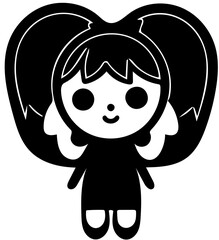 Logo of a doll in black and white, vector illustration of a toy doll