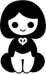Logo of a doll in black and white, vector illustration of a toy doll
