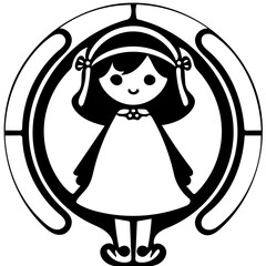 Logo of a doll in black and white, vector illustration of a toy doll