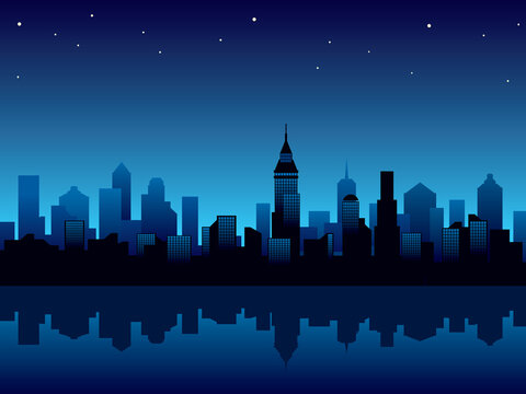 Panorama of modern city at night.