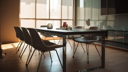 Meeting Room With Table Chairs And TV