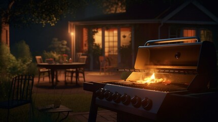Night-Time BBQ With Grill And Fire