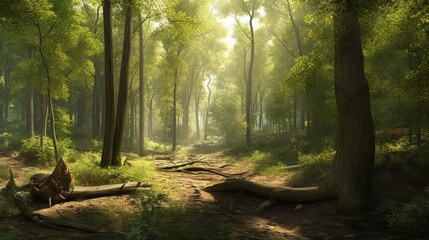 Forest Landscape With Path And Fallen Trees