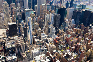 An aerial view of manhattan rooftops.