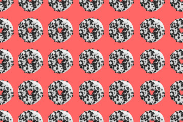 Cookie donut pattern on red background