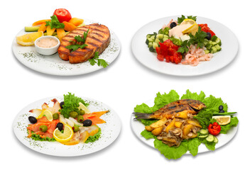Four fish dishes. This image was created using four different shots. - Powered by Adobe