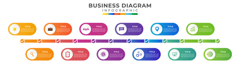Modern 12 month timeline diagram calendar with symbol icon business