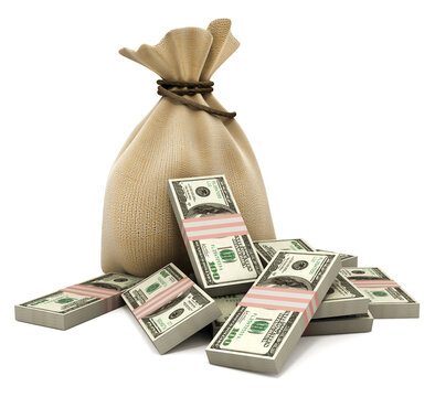 sack with money dollars currency isolated with clipping path inckuded