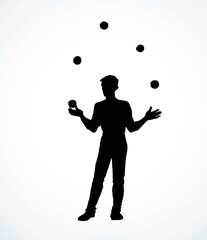 Vector drawing. Guy juggling balls