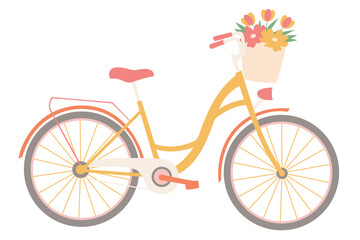 Fototapeta na wymiar Women's bicycle with a basket of flowers. Vector design.